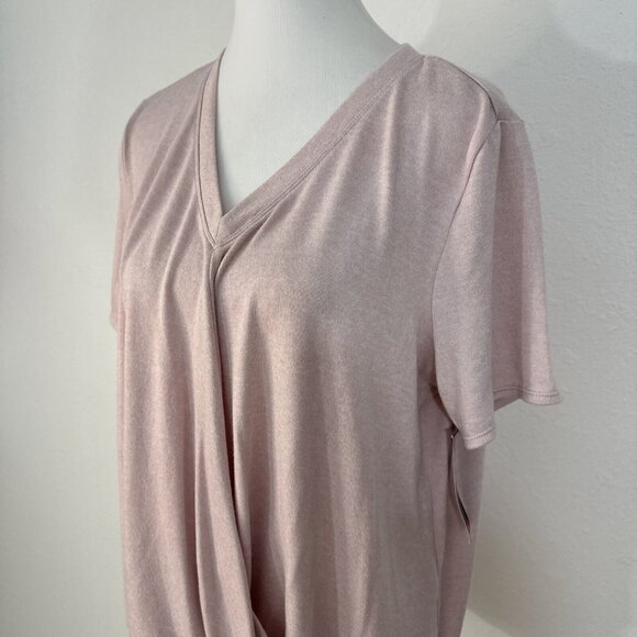 Calvin Klein Top Womens XL Pink V Neck Ruched Front Short Sleeve Knit Stretch NW - Picture 4 of 14